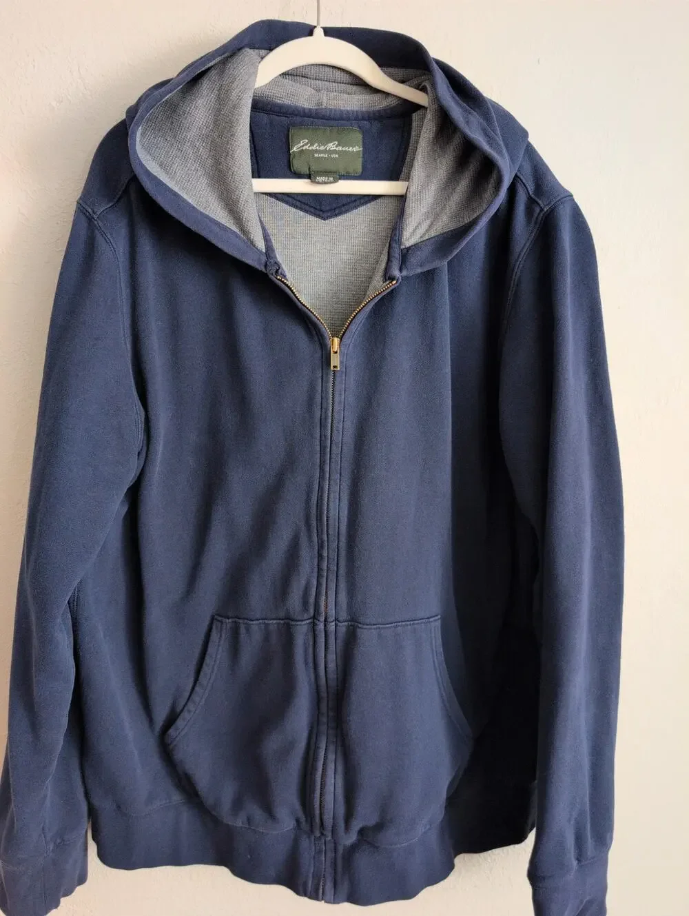 Eddie Bauer Mens Zip Sweatshirt Tall XXL Blue Thermal Lined Heavyweight Hood